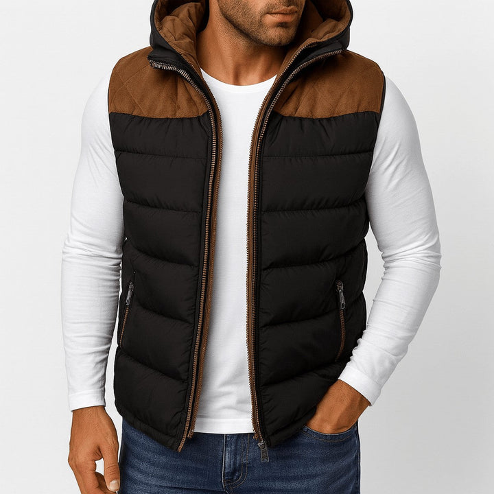 Men's Sleeveless Puffer Vest with Removable Hood and Zipper Pockets