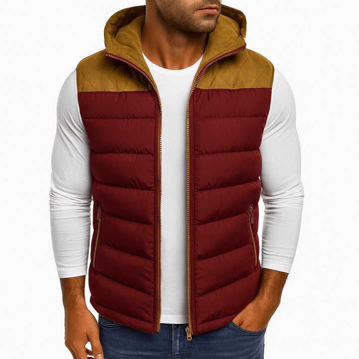 Men's Sleeveless Puffer Vest with Removable Hood and Zipper Pockets