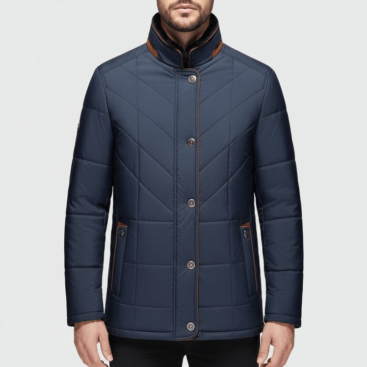Men's Casual Quilted Puffer Jacket with Diamond Stitching & Collar