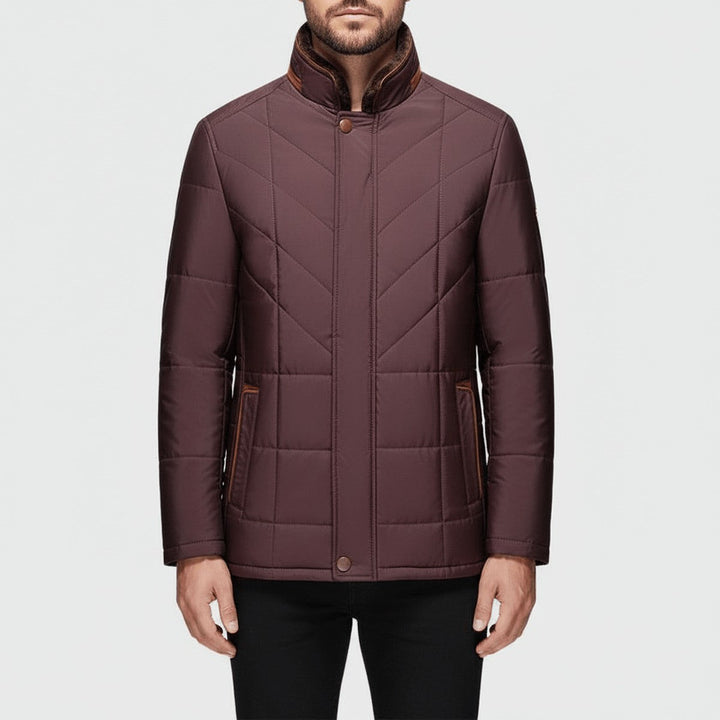 Men's Casual Quilted Puffer Jacket with Diamond Stitching & Collar