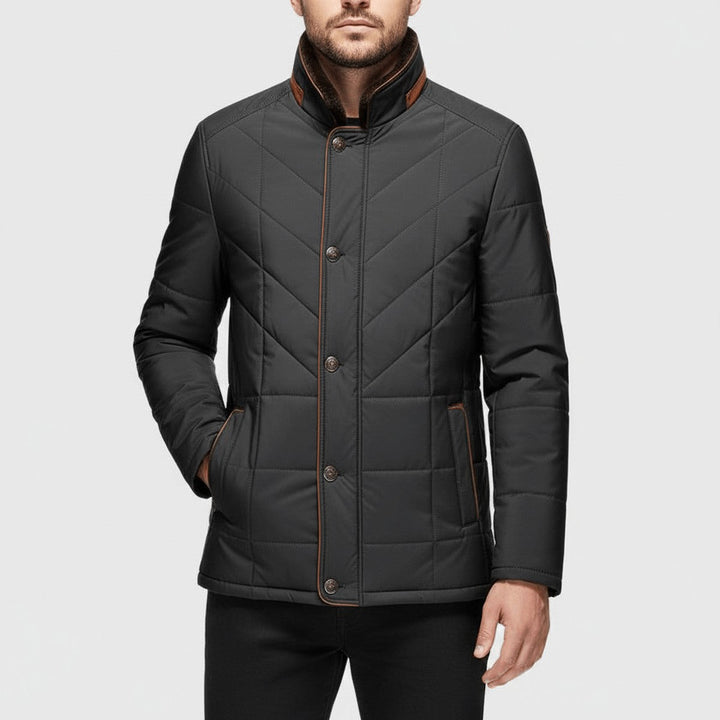 Men's Casual Quilted Puffer Jacket with Diamond Stitching & Collar