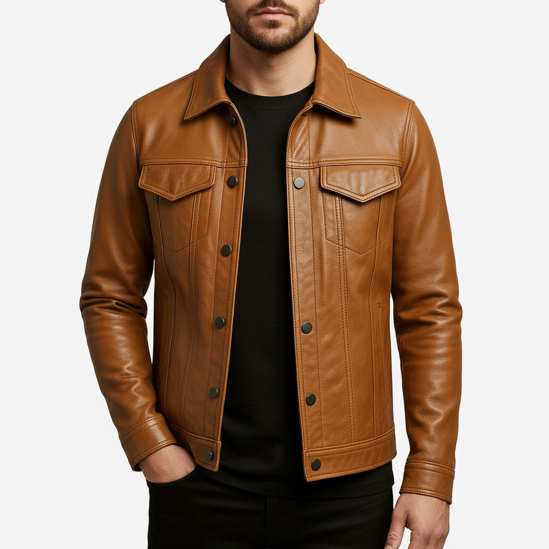 Men's Distressed Faux Leather Biker Jacket with Stand Collar and Pockets