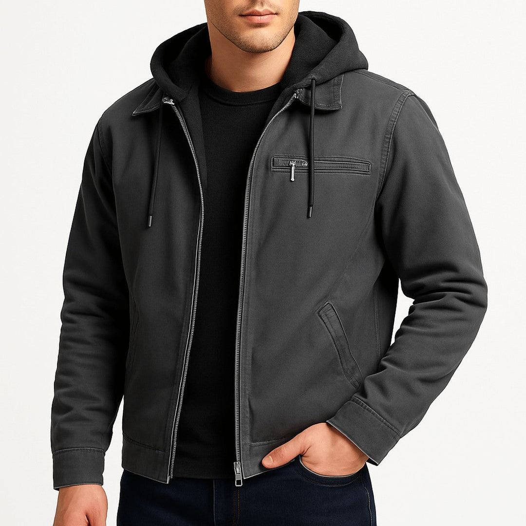 Men's Fleece Lined Winter Jacket with Quilted Design and Stand Collar