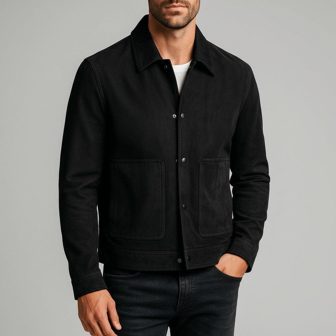 Men's Faux Suede Biker Jacket with Asymmetrical Zip and Lapel Collar