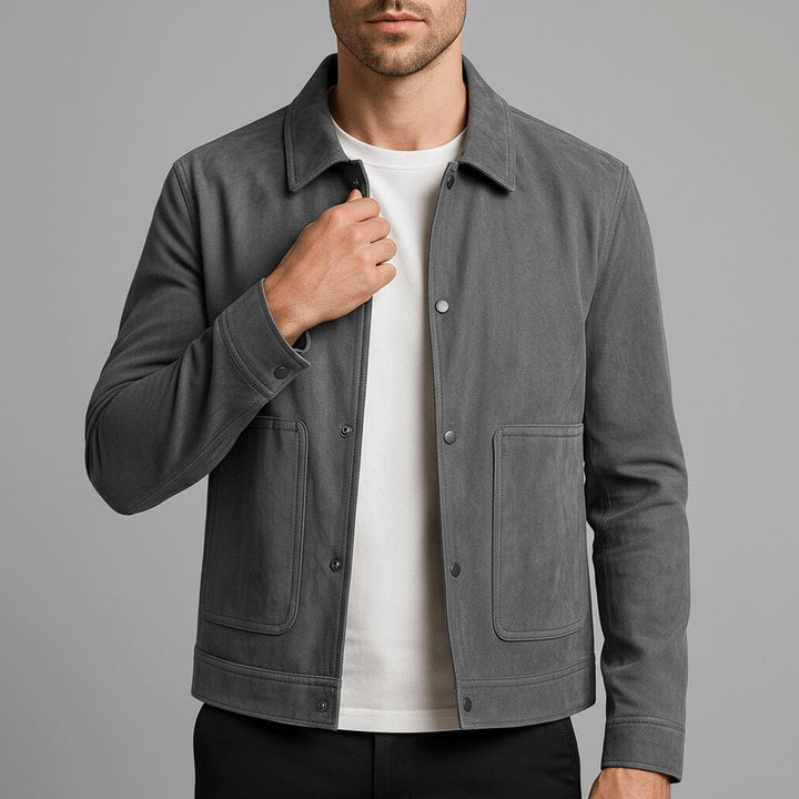 Men's Faux Suede Biker Jacket with Asymmetrical Zip and Lapel Collar