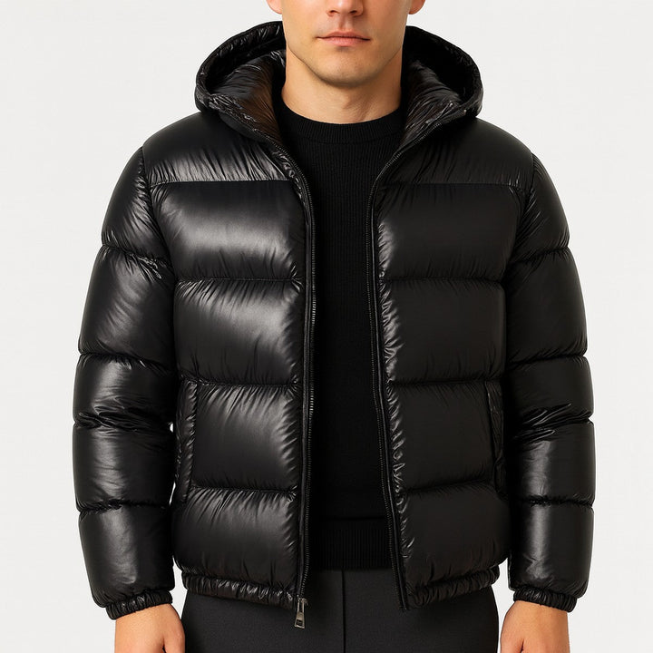 Men's Winter Puffer Coat with Faux Fur Hood and Diamond Quilting