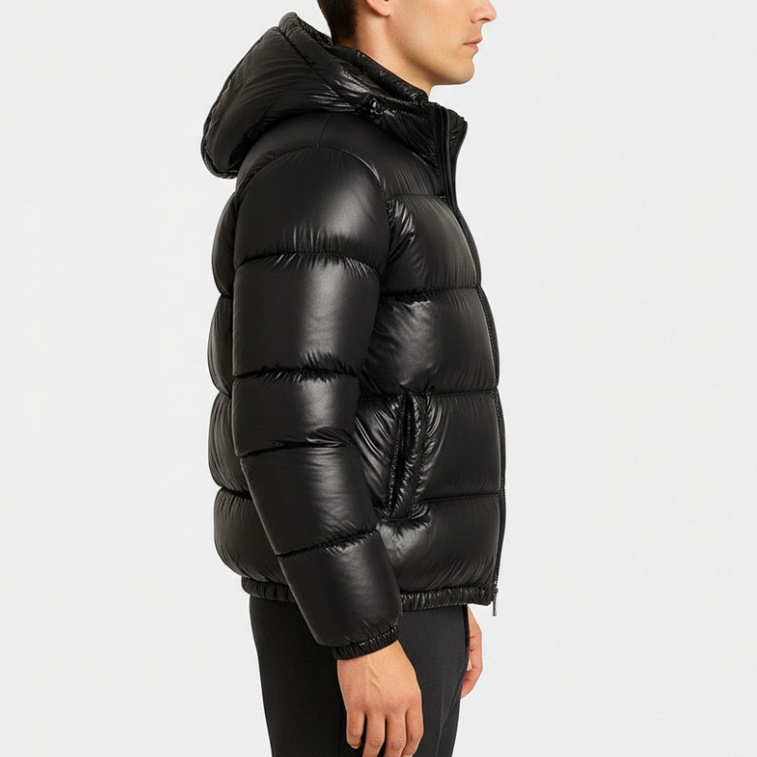 Men's Winter Puffer Coat with Faux Fur Hood and Diamond Quilting