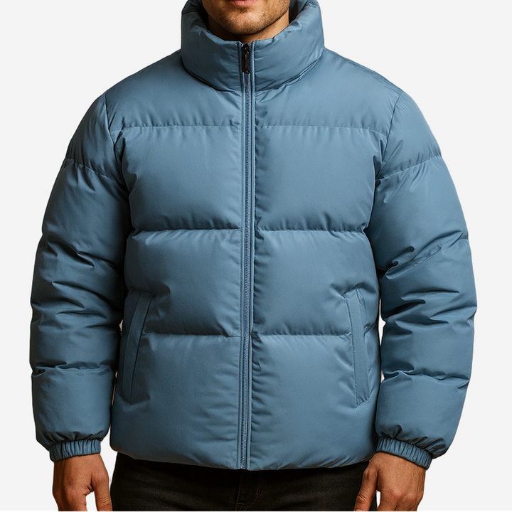Men's Hooded Winter Puffer Jacket with Faux Fur Trim and Insulation