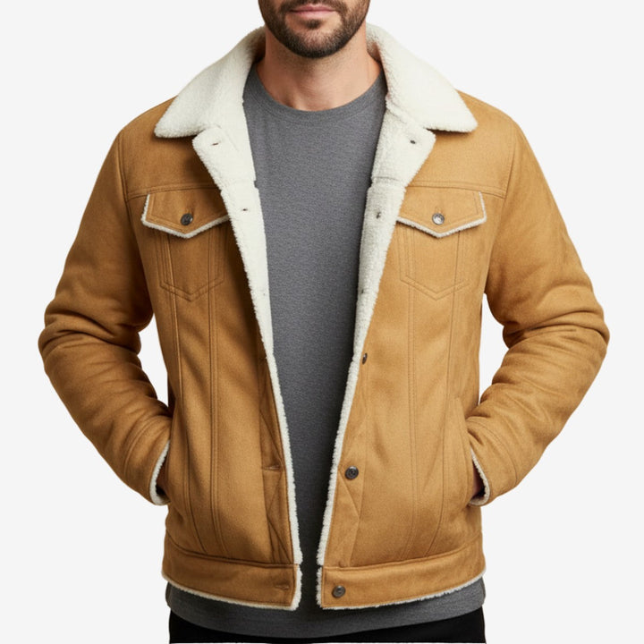 Men's Winter Suede Jacket with Cozy Sherpa Lining and Full Zip