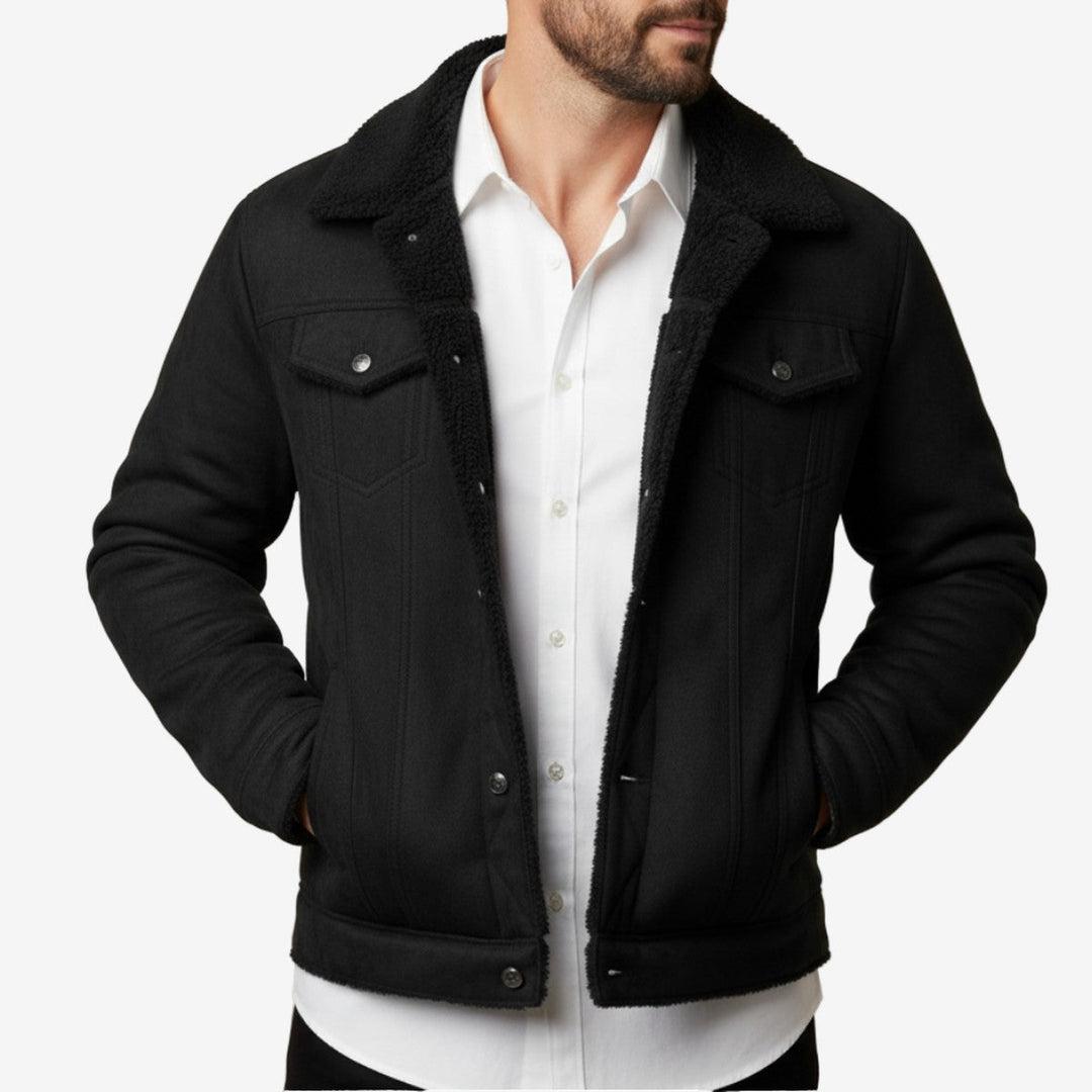 Men's Winter Suede Jacket with Cozy Sherpa Lining and Full Zip