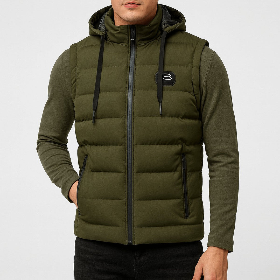Men's Electric Heated Puffer Vest with Detachable Hood & USB Heating