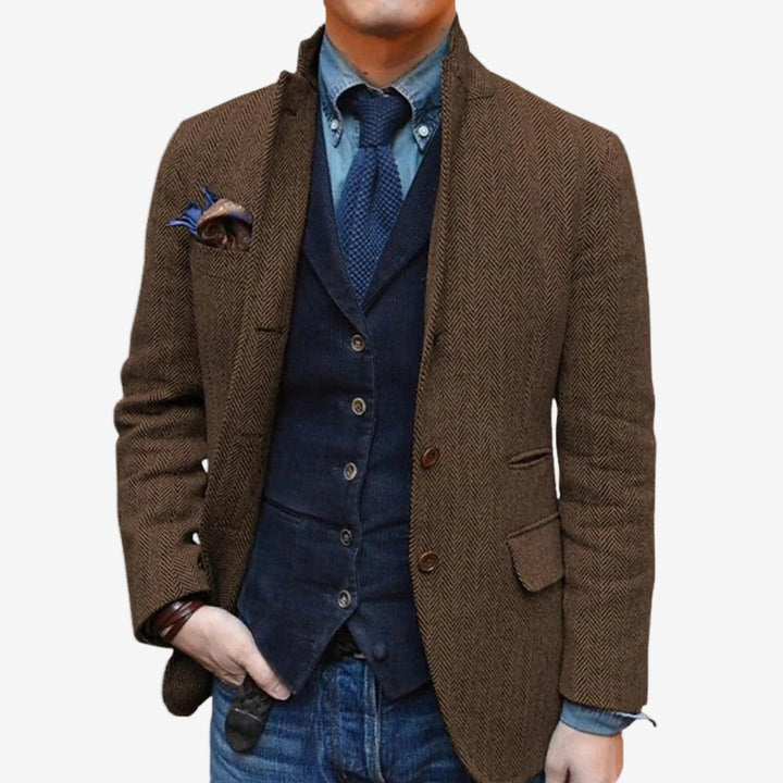 Men's Wool Tweed Suit Jacket with Classic Notch Lapel