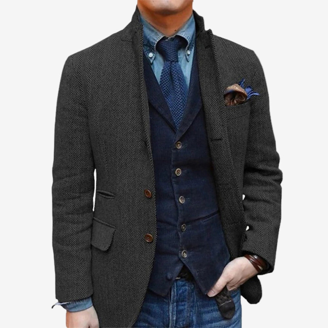 Men's Wool Tweed Suit Jacket with Classic Notch Lapel