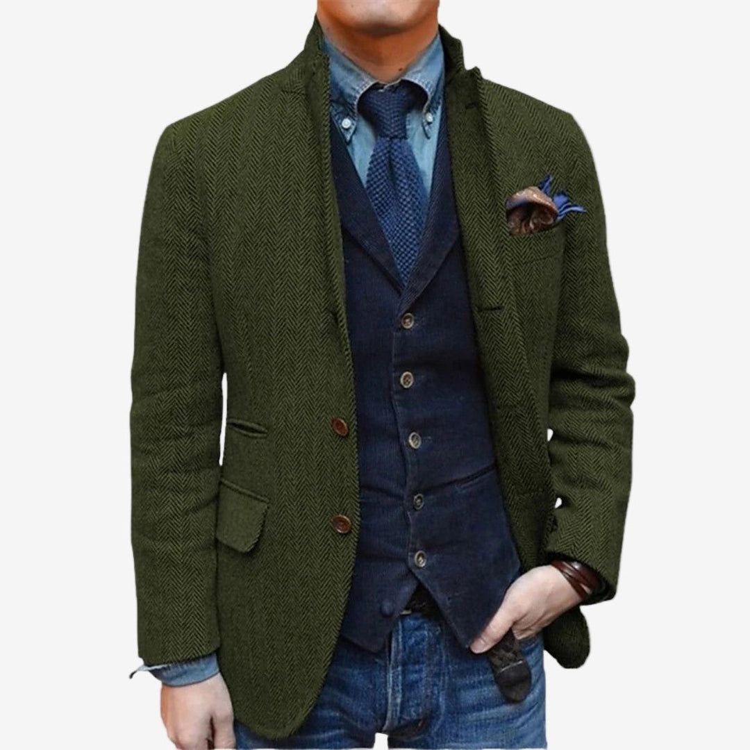 Men's Wool Tweed Suit Jacket with Classic Notch Lapel