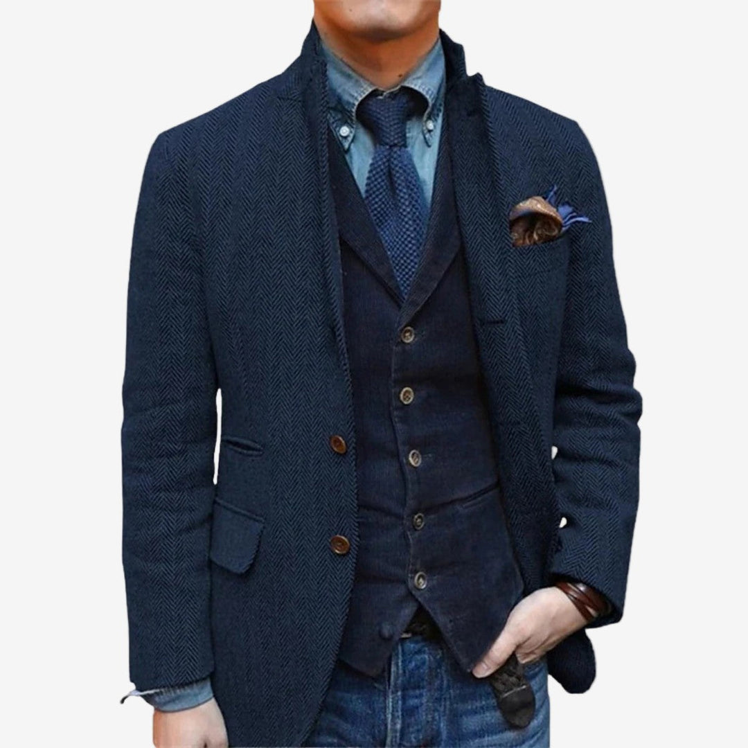 Men's Wool Tweed Suit Jacket with Classic Notch Lapel