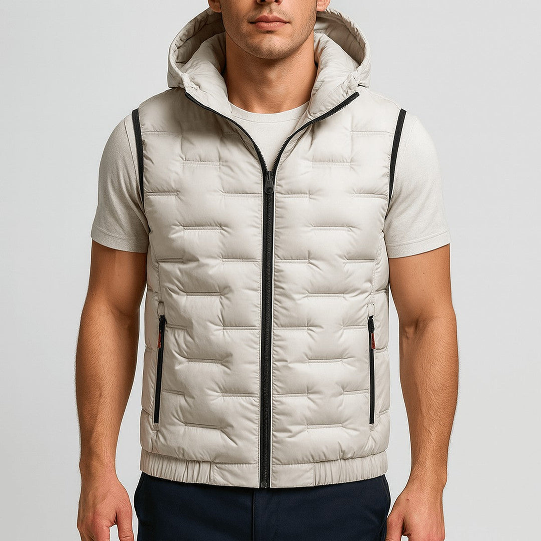 Men's Sleeveless Quilted Puffer Vest with Hood and Zipper Closure
