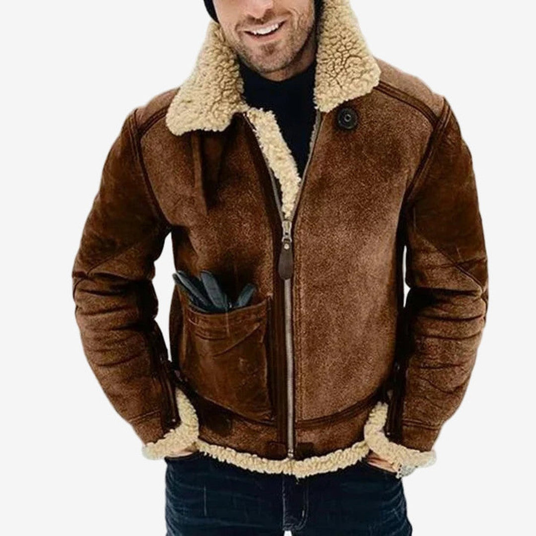 Men's Full Zip Sherpa Fleece Jacket with Stand Collar & Pockets