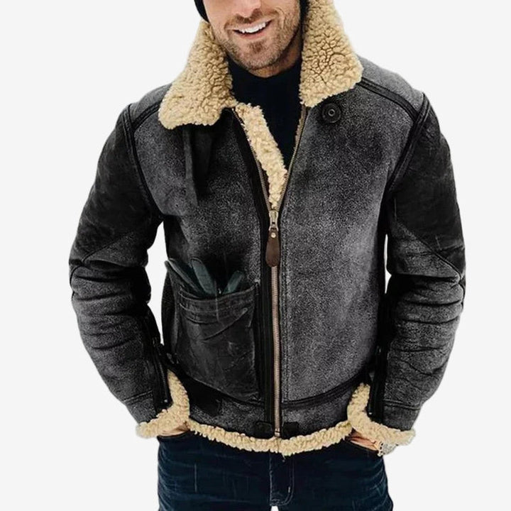 Men's Full Zip Sherpa Fleece Jacket with Stand Collar & Pockets