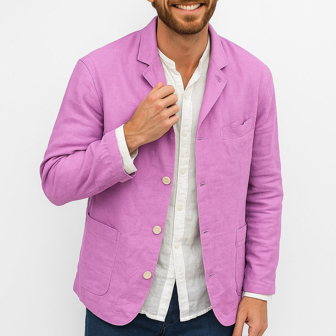 Men's Lightweight Linen Suit Jacket with Collar and Pockets