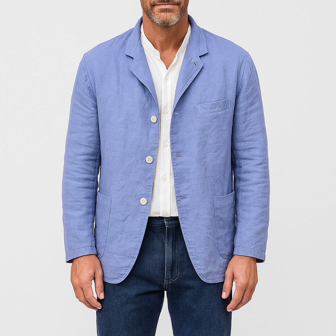 Men's Lightweight Linen Suit Jacket with Collar and Pockets