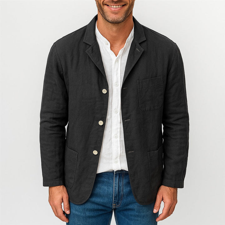 Men's Lightweight Linen Suit Jacket with Collar and Pockets