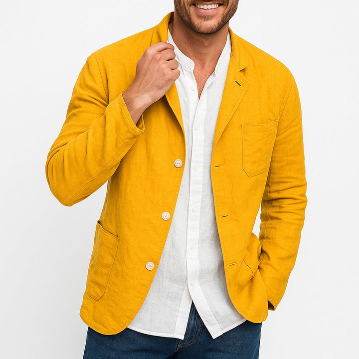Men's Lightweight Linen Suit Jacket with Collar and Pockets