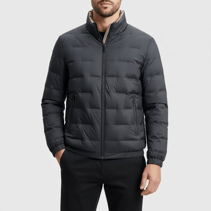 Men's Lightweight Quilted Puffer Jacket with Stand Collar and Full Zip