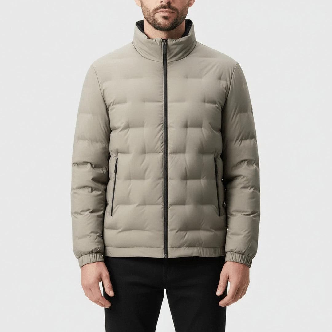 Men's Lightweight Quilted Puffer Jacket with Stand Collar and Full Zip