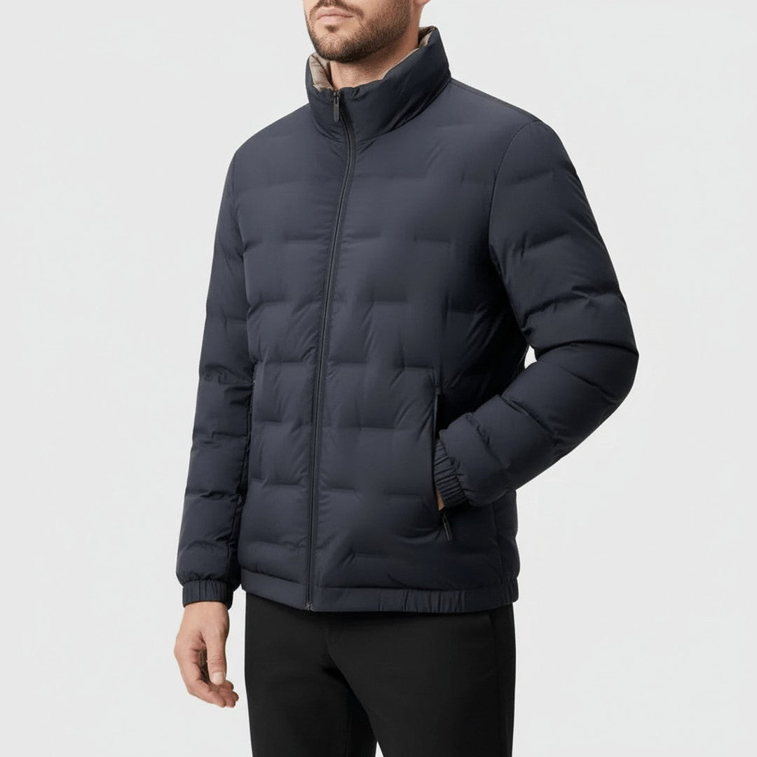 Men's Lightweight Quilted Puffer Jacket with Stand Collar and Full Zip