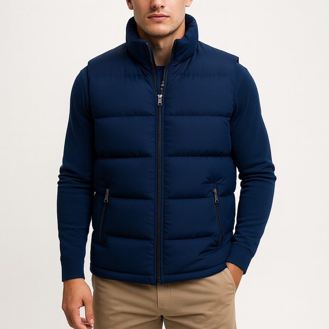 Men's Sleeveless Quilted Puffer Vest with Stand Collar and Zipper