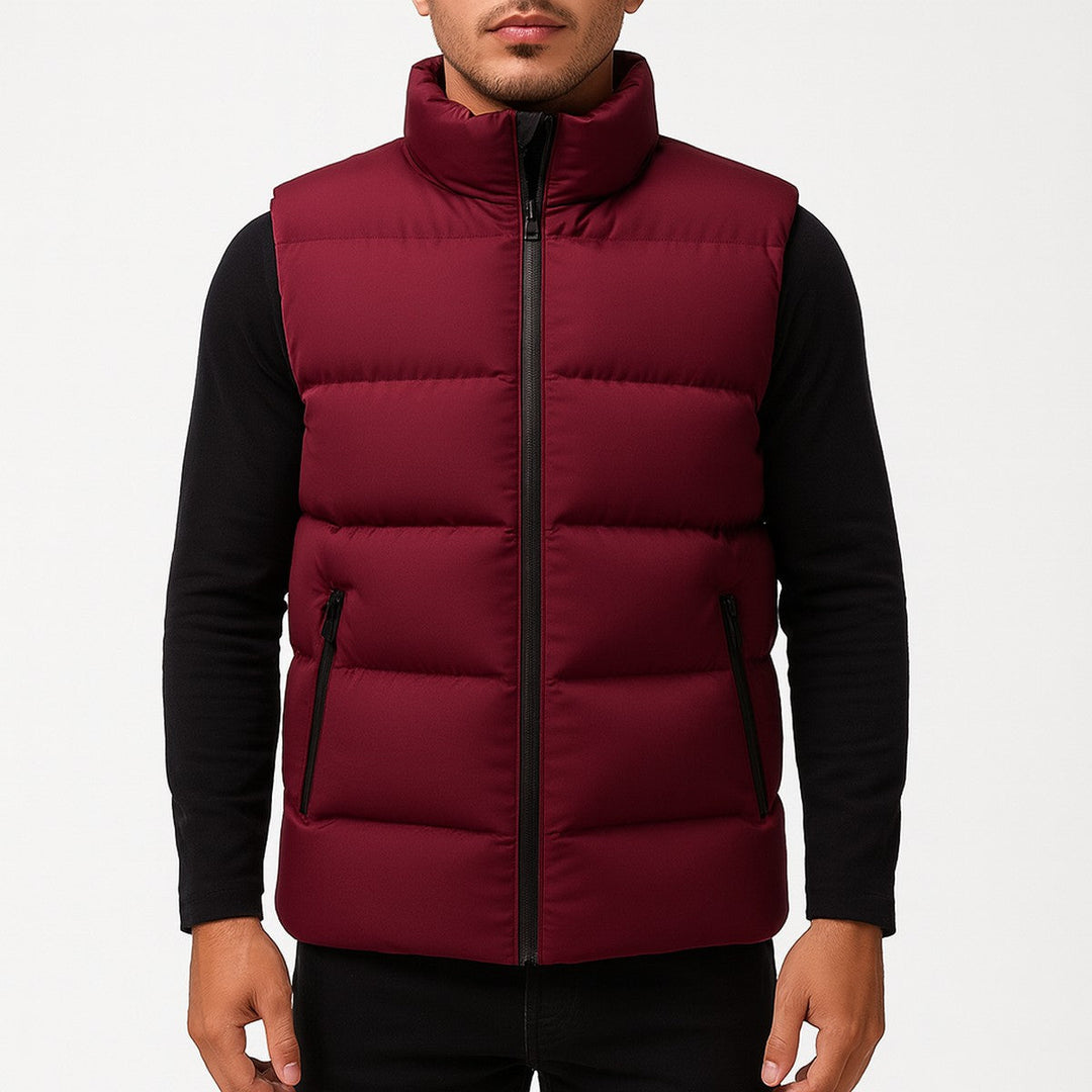 Men's Sleeveless Quilted Puffer Vest with Stand Collar and Zipper