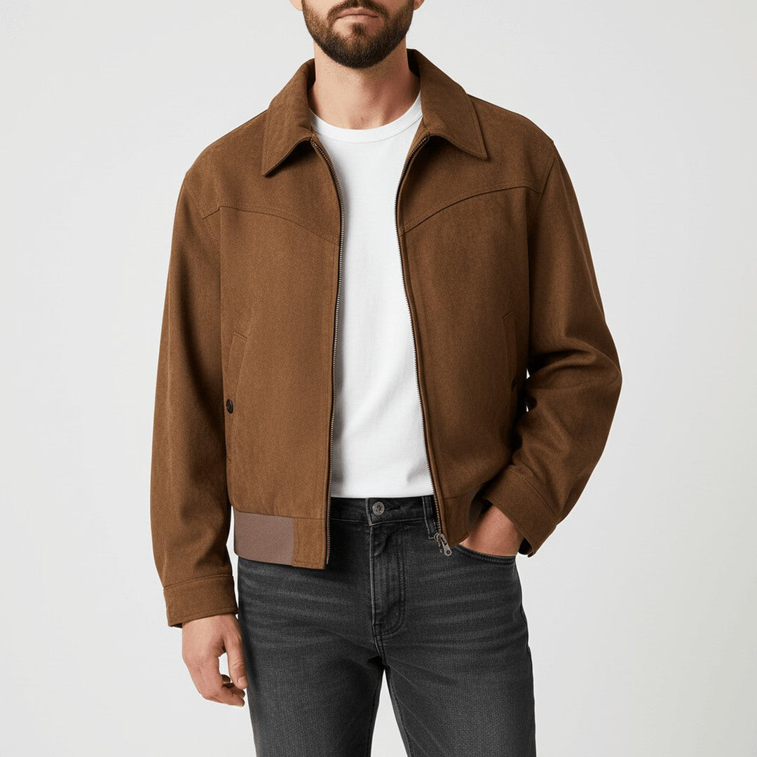 Men's Faux Suede Utility Jacket with Flap Pockets