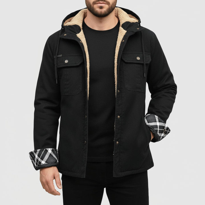 Men's Fleece Lined Winter Outdoor Jacket with Windproof Hood and Pockets