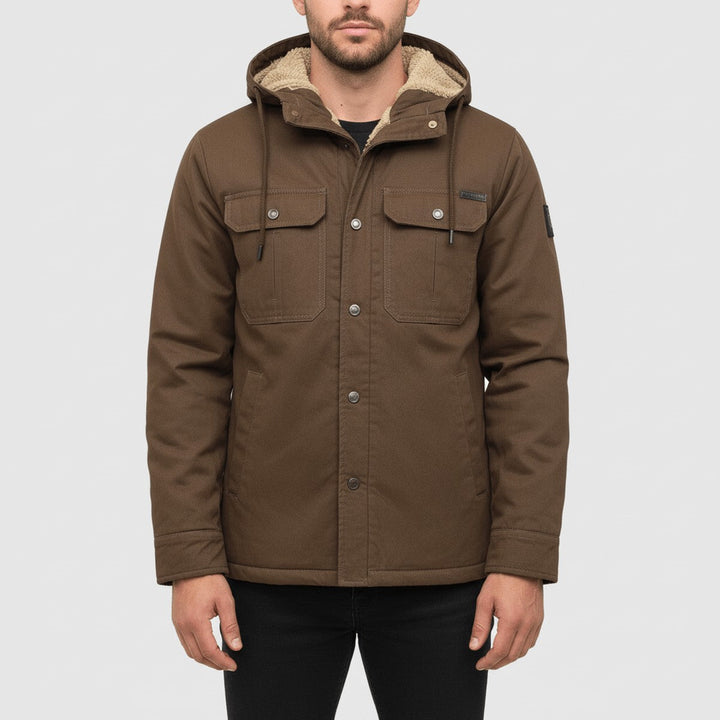 Men's Fleece Lined Winter Outdoor Jacket with Windproof Hood and Pockets