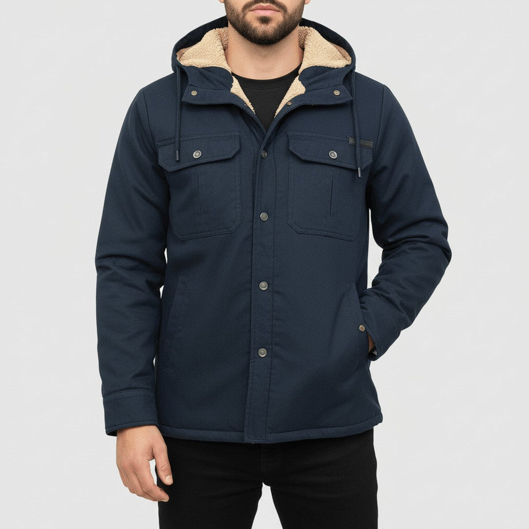 Men's Fleece Lined Winter Outdoor Jacket with Windproof Hood and Pockets