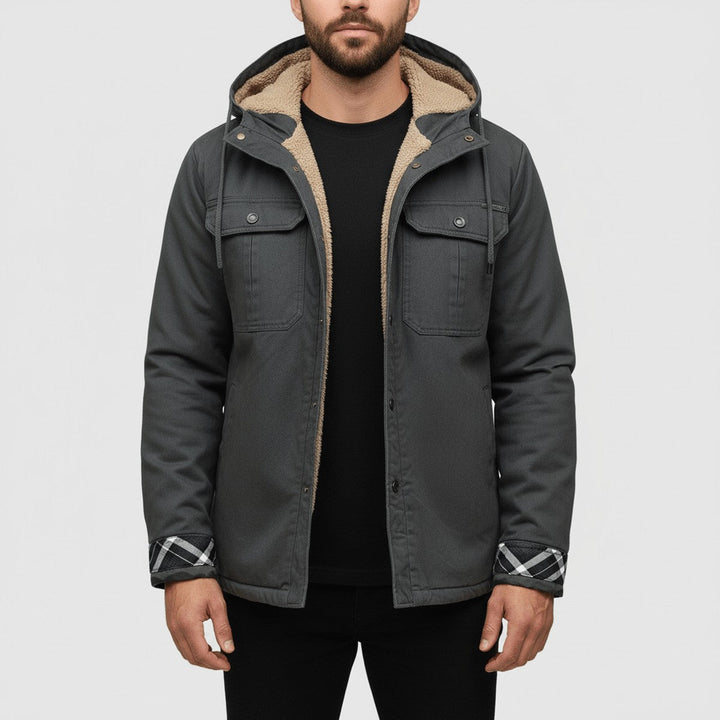 Men's Fleece Lined Winter Outdoor Jacket with Windproof Hood and Pockets