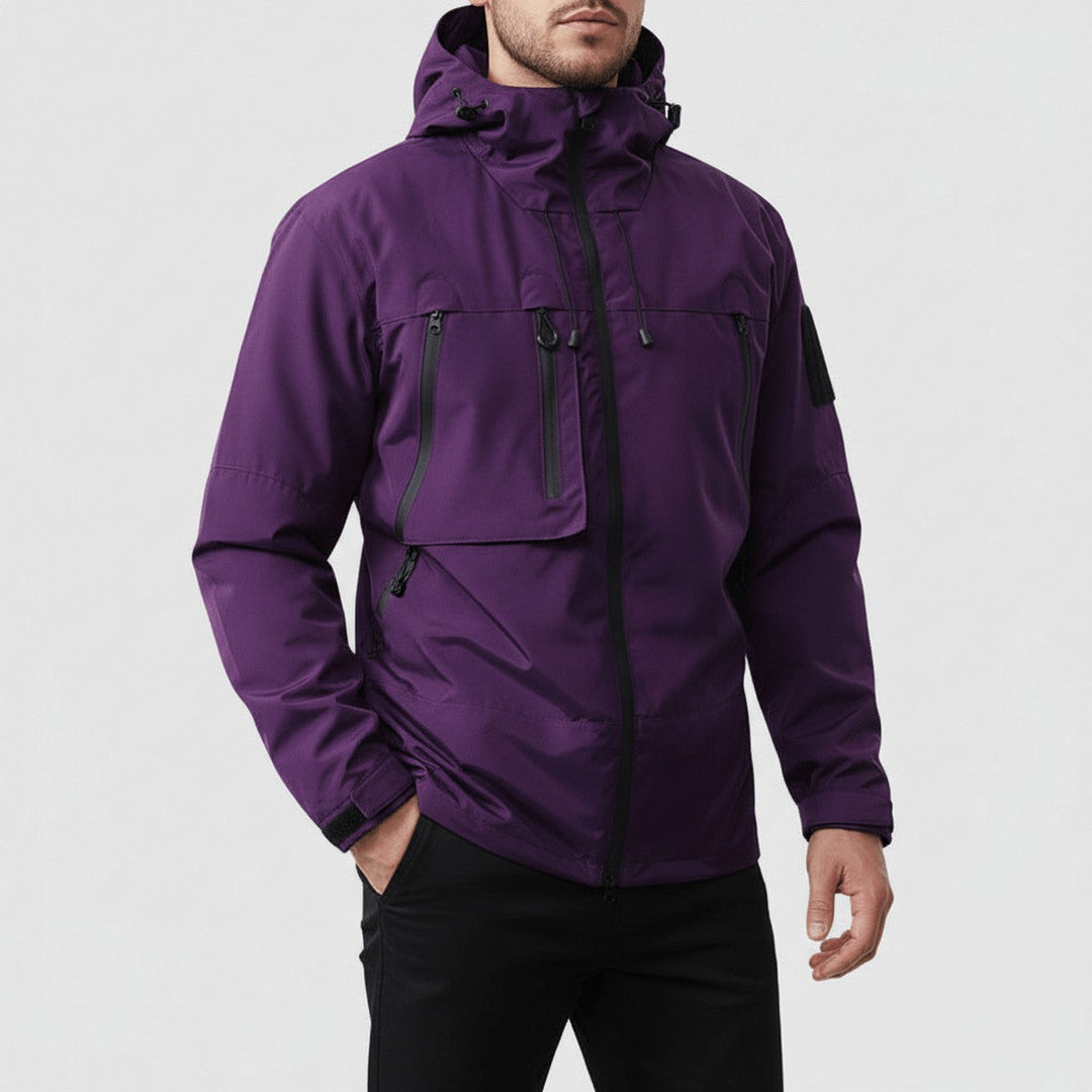 Men's Fleece Zip-Up Hooded Jacket with Contrast Pocket