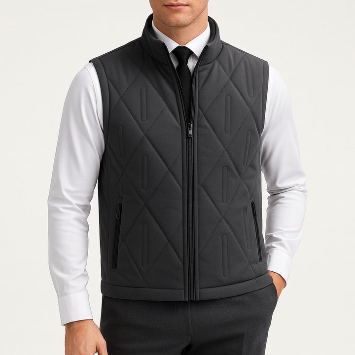 Men's Sleeveless Puffer Vest with Quilted Padding and Stand Collar
