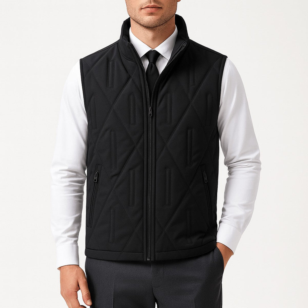 Men's Sleeveless Puffer Vest with Quilted Padding and Stand Collar