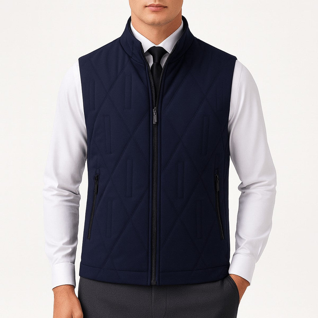 Men's Sleeveless Puffer Vest with Quilted Padding and Stand Collar