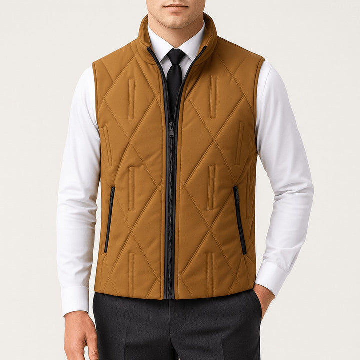 Men's Sleeveless Puffer Vest with Quilted Padding and Stand Collar