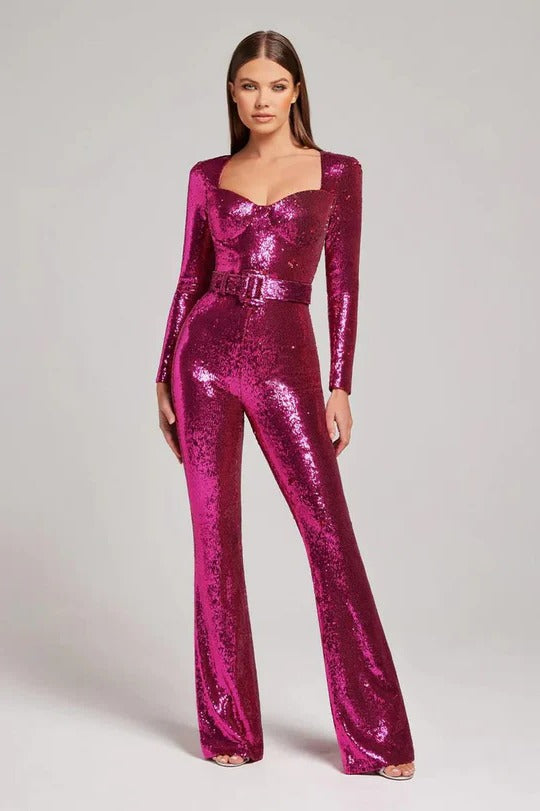 Women's Sequin Long-Sleeve Jumpsuit