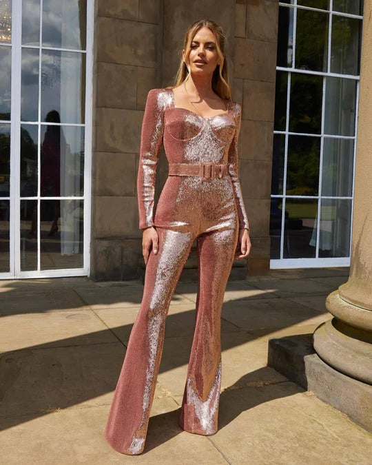 Women's Sequin Long-Sleeve Jumpsuit