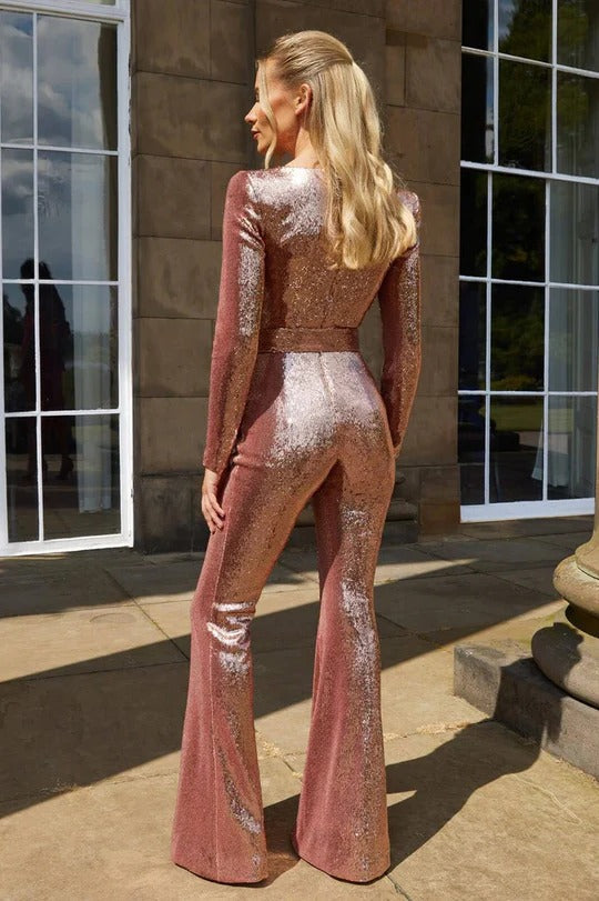 Women's Sequin Long-Sleeve Jumpsuit