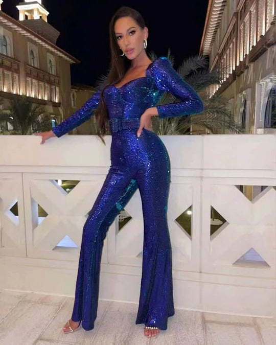 Women's Sequin Long-Sleeve Jumpsuit