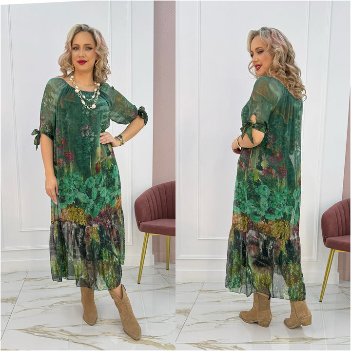 Mackenzie | Women's Boho Midi Dress with Tie Sleeves