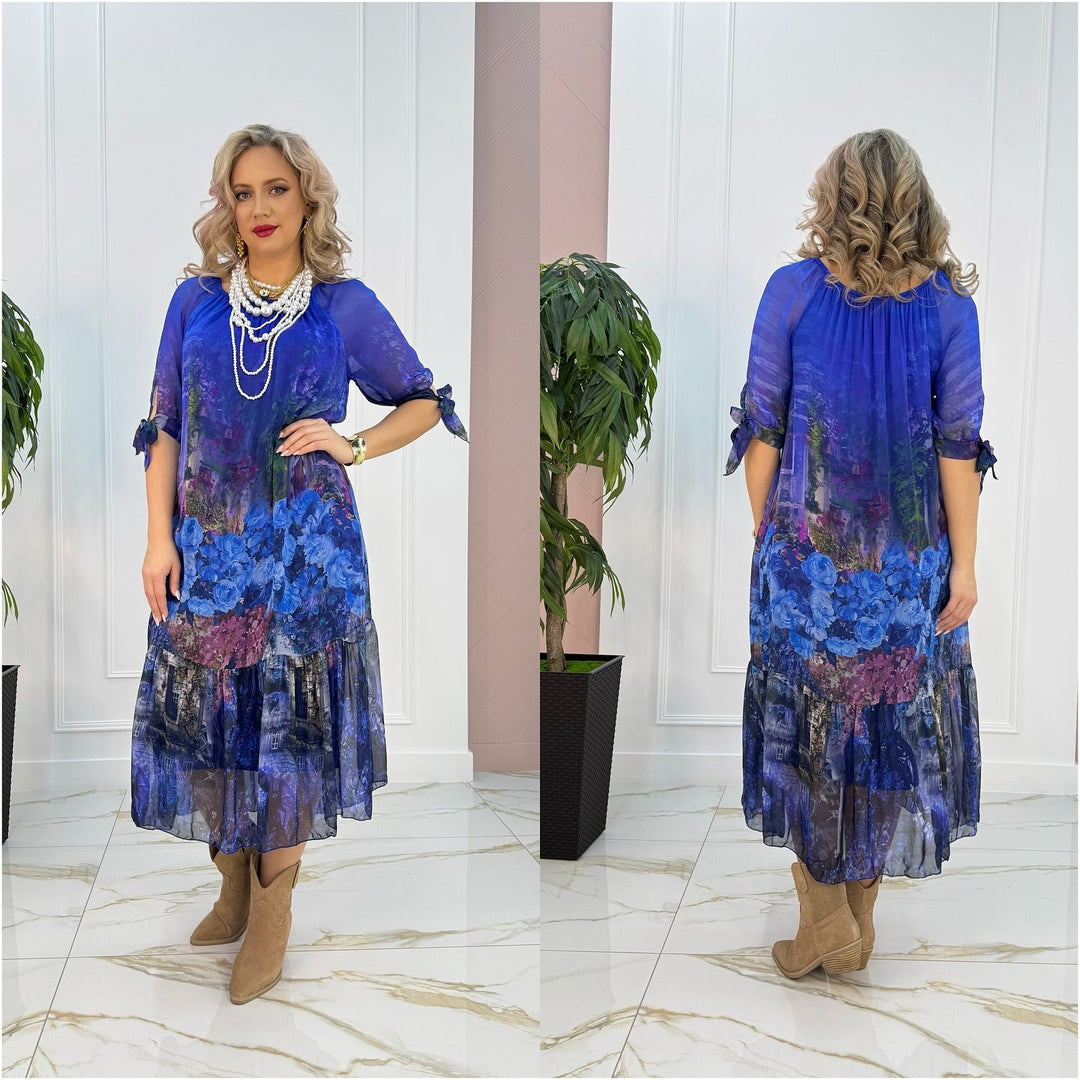 Mackenzie | Women's Boho Midi Dress with Tie Sleeves
