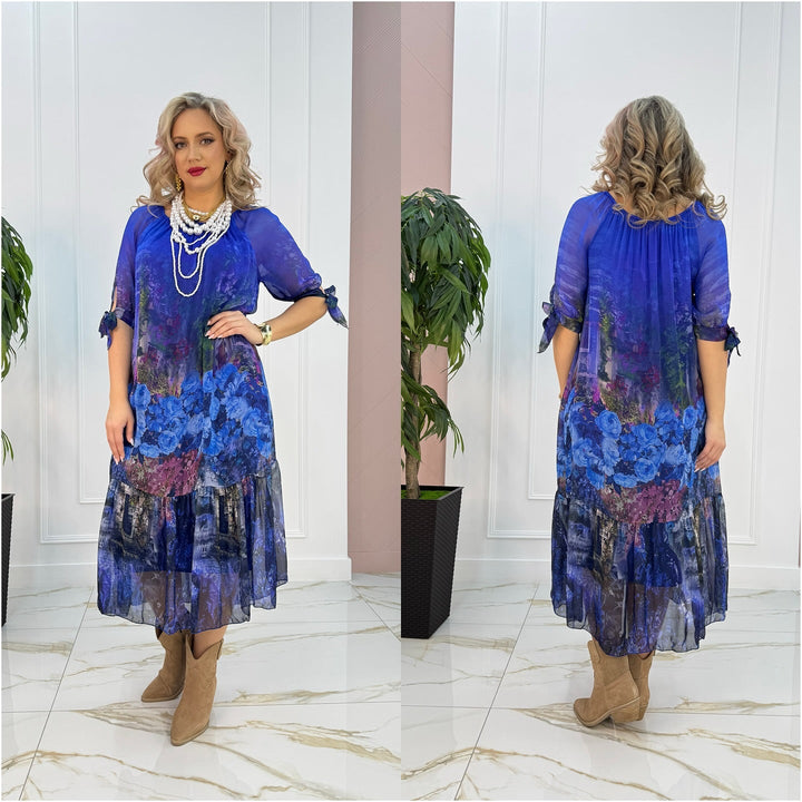 Mackenzie | Women's Boho Midi Dress with Tie Sleeves