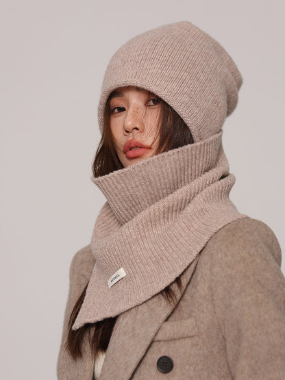 Conjunto de invierno de dos piezas para mujer, con gorro y cuello de lana pura