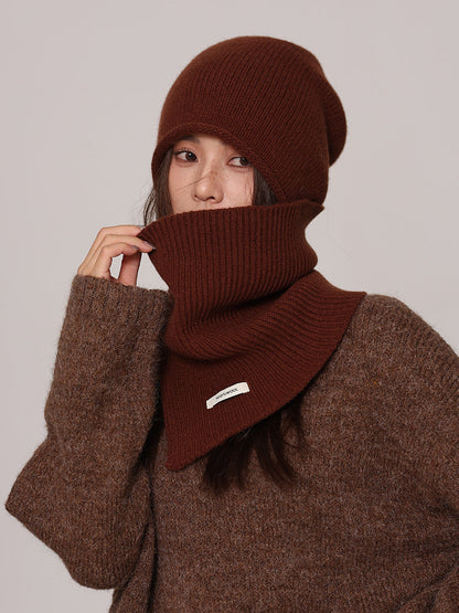 Conjunto de invierno de dos piezas para mujer, con gorro y cuello de lana pura